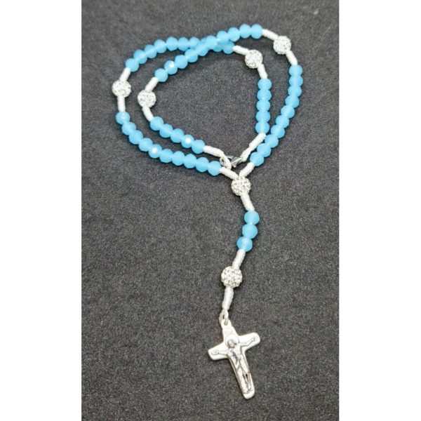 Elegant light blue rosary QUEEN OF PEACE – MEDJUGORJE